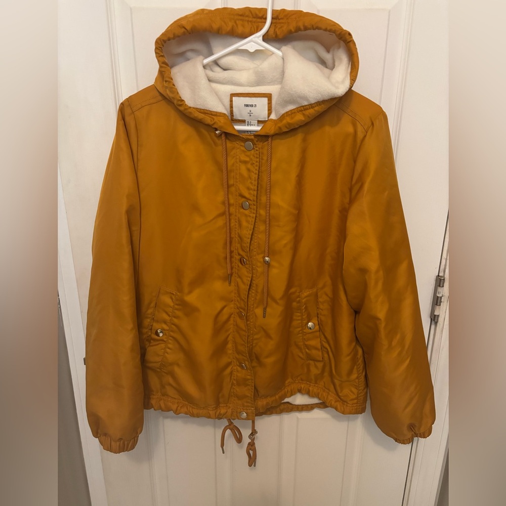 Forever 21 Women’s Button Up Hooded Jacket Yellow Size S